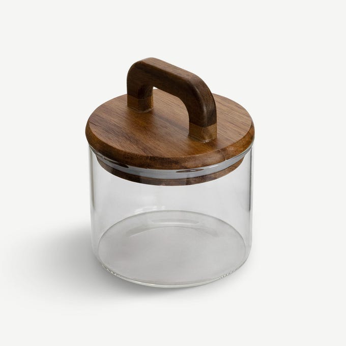 Melan Glass Canister W/Acacia Lid-540ml Melan Glass Canister W/Acacia Lid-540ml