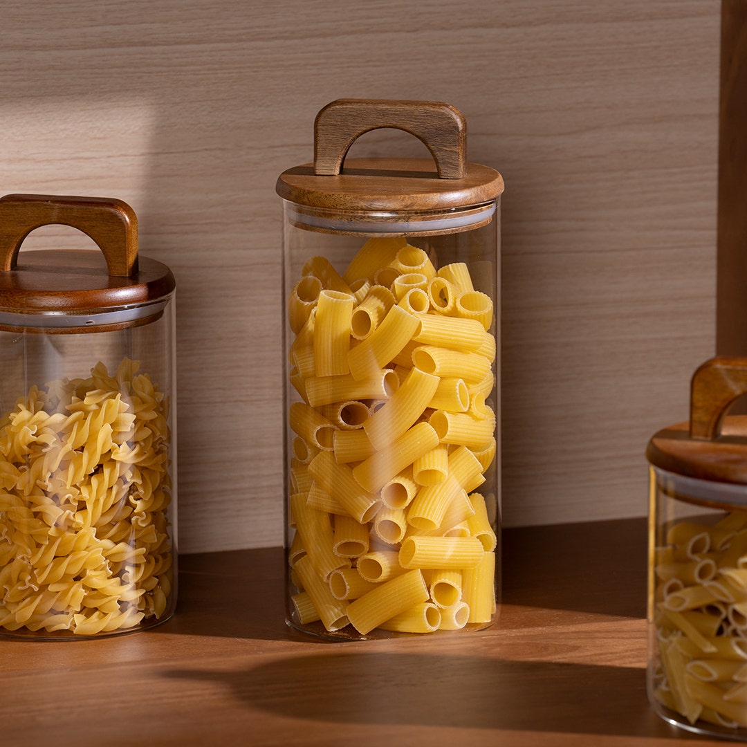 Melan Glass Canister W/Acacia Lid-1400ml