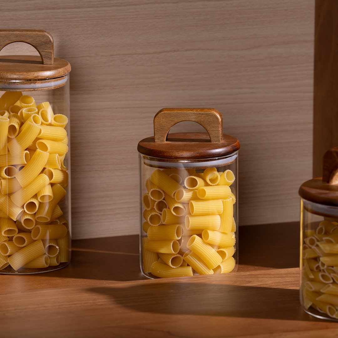 Melan Glass Canister W/Acacia Lid-880ml