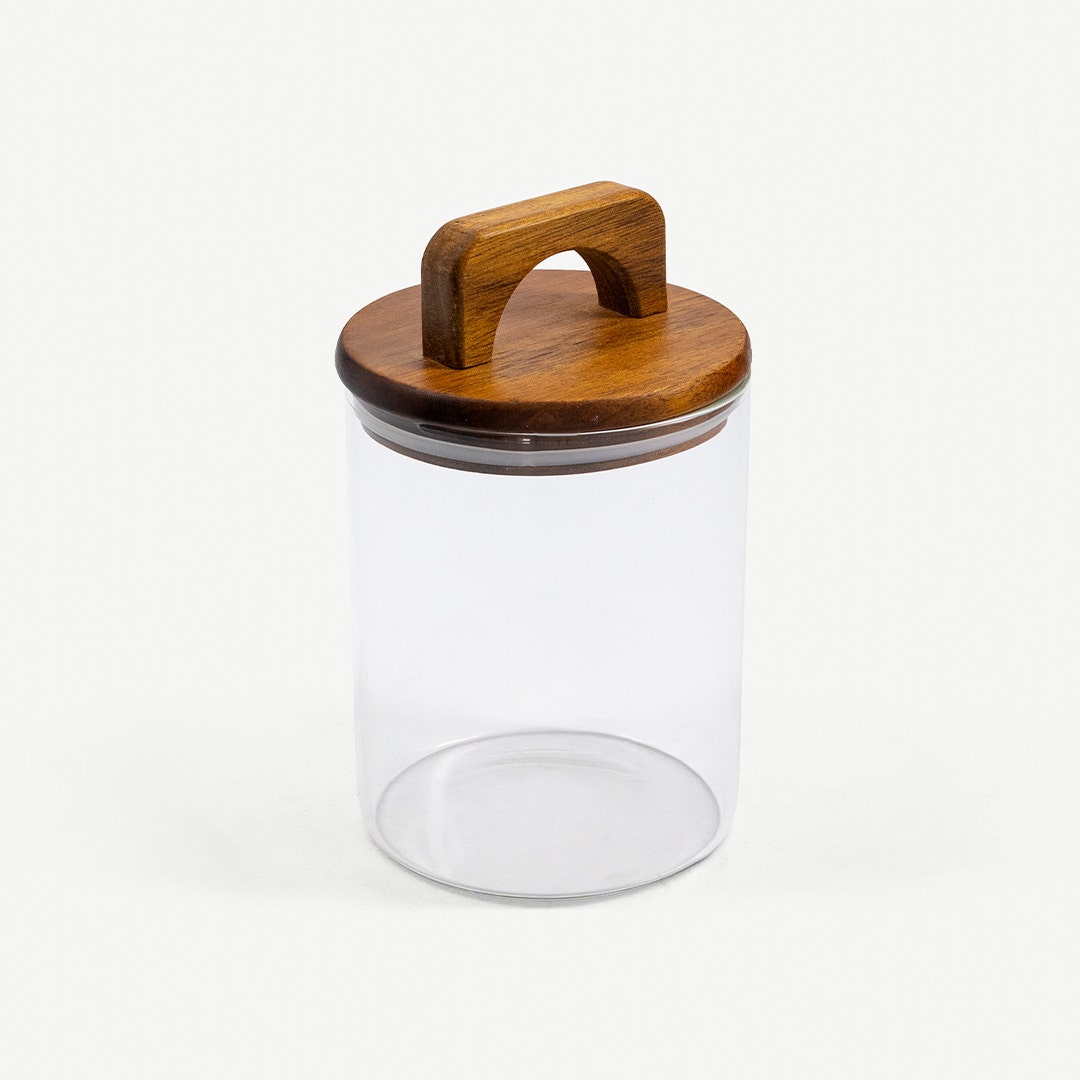 Melan Glass Canister W/Acacia Lid-880ml