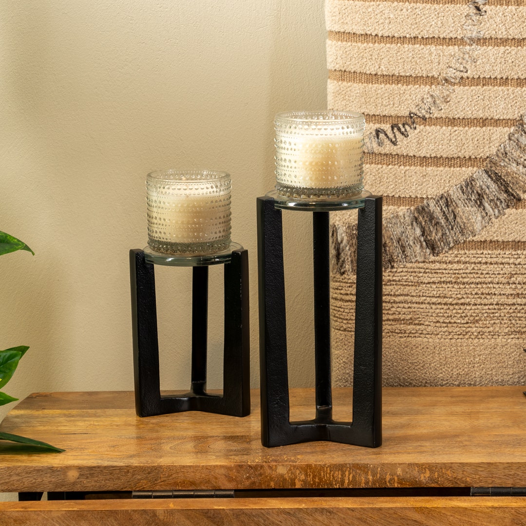 Navara Wooden Hurricane Candle Holder -L
