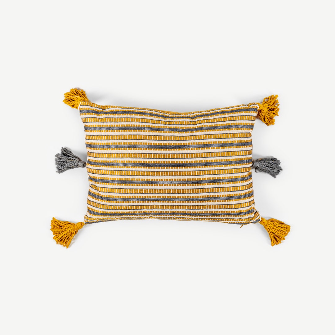 Yellow tassel cushion best sale