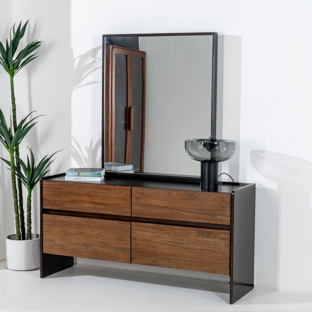 Modern dresser with sales mirror and chair