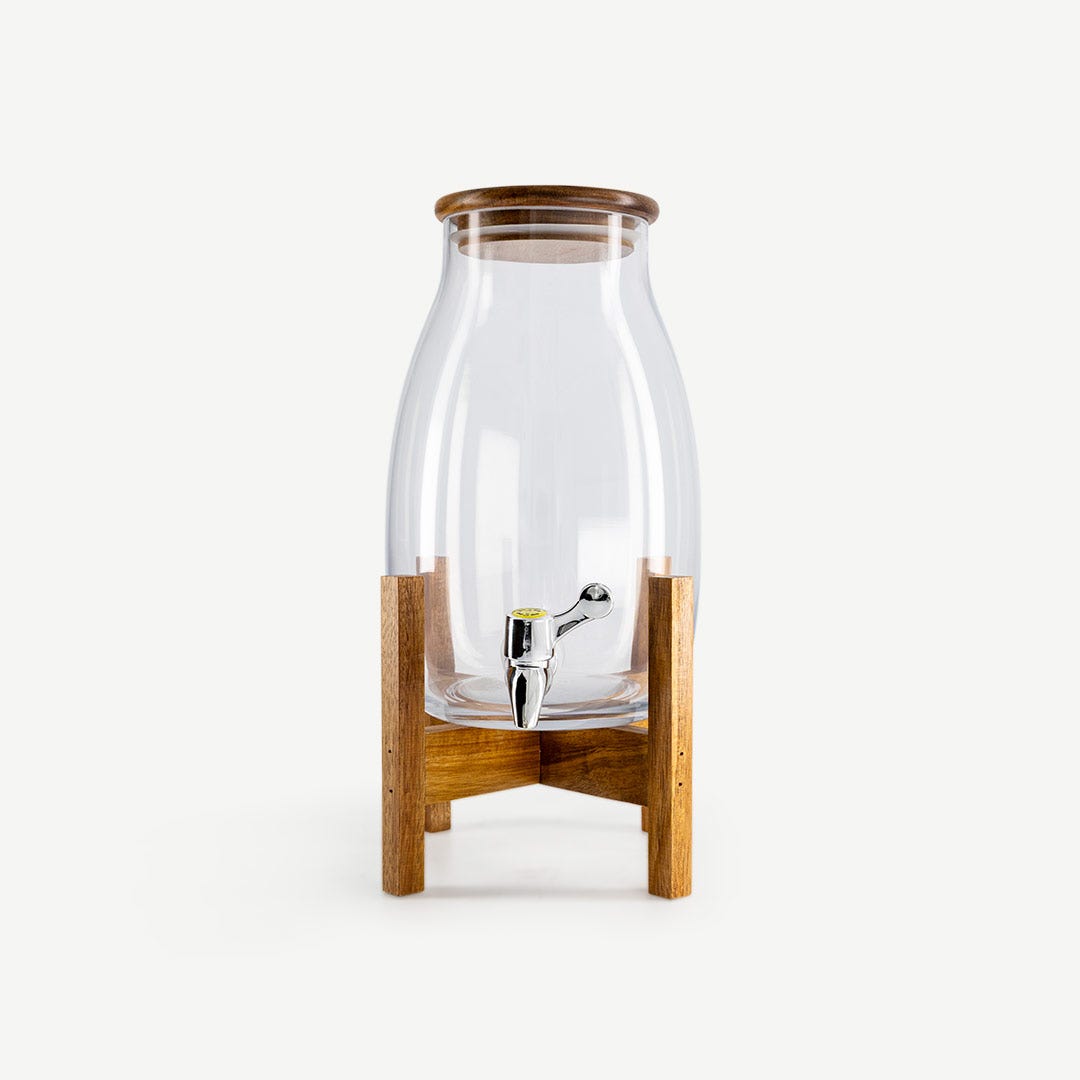 Yuri Glass Dispenser W/Woodn Base-3400ml