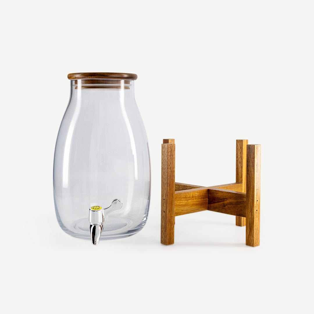 Yuri Glass Dispenser W/Woodn Base-3400ml